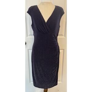 Lauren Ralph Lauren Cocktail Dress Sz 10 Navy Metallic Ruched Wedding Holiday